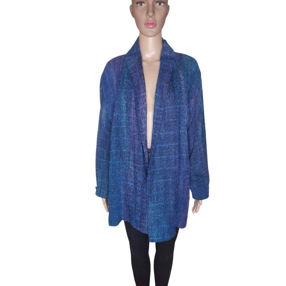Joan McGee Rare womens multi colored tweed hand knit vintage silk cardigan L